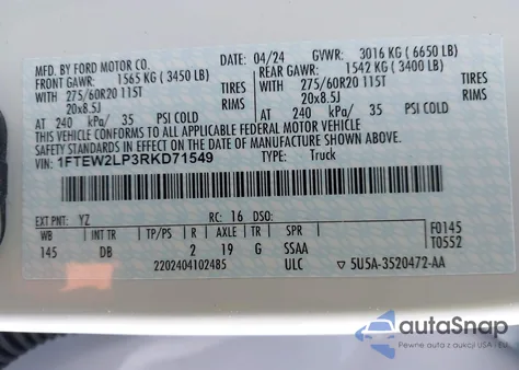 2024 Ford F-150 Stx from USA, damaged, VIN 1FTEW2LP3RKD71549